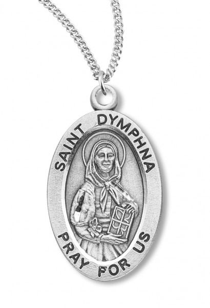 Women's St. Dymphna Necklace Oval Sterling Silver with Chain Options - 18" 1.8mm Sterling Silver Chain + Clasp