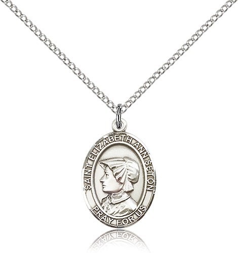 St. Elizabeth Ann Seton Medal, Sterling Silver, Medium - 18" Lite Rhodium Plate Chain + Clasp
