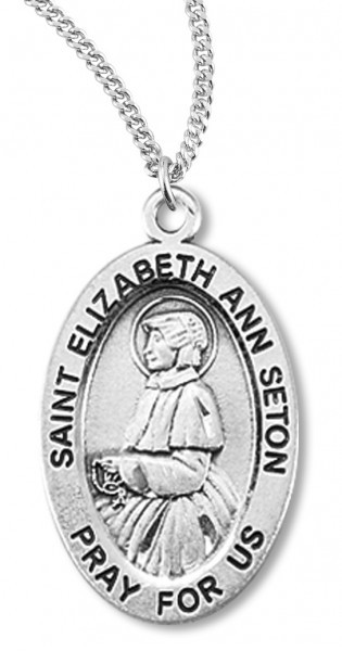 Women's St. Elizabeth Ann Seton Necklace Oval Sterling Silver with Chain Options - 20" 1.8mm Sterling Silver Chain + Clasp