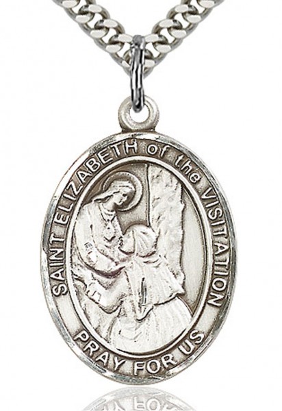 St. Elizabeth of the Visitation Medal, Sterling Silver, Large - 24" Sterling Silver Chain + Clasp