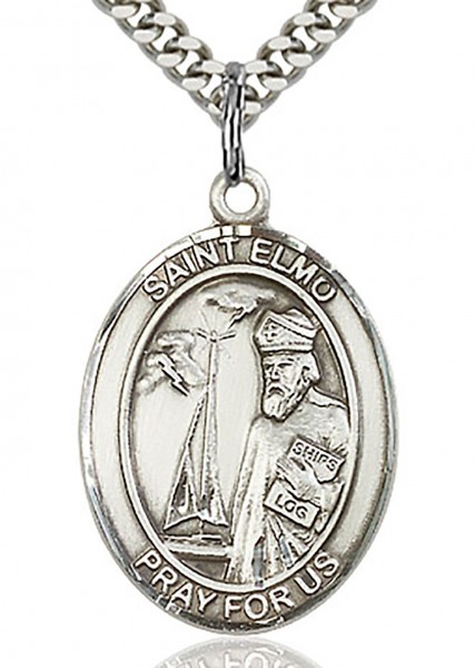 St. Elmo Medal, Sterling Silver, Large - 24" 2.4mm Rhodium Plate Endless Chain