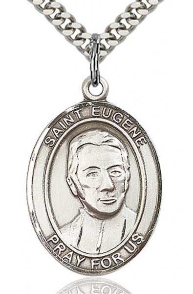 St. Eugene De Mazenod Medal, Sterling Silver, Large - 24" Sterling Silver Chain + Clasp