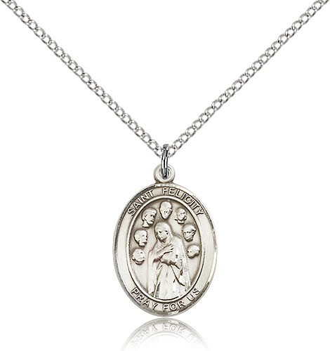 St. Felicity Medal, Sterling Silver, Medium - 18" Lite Rhodium Plate Chain + Clasp