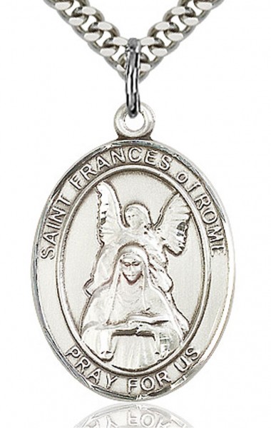 St. Frances of Rome Medal, Sterling Silver, Large - 24" 2.4mm Rhodium Plate Endless Chain