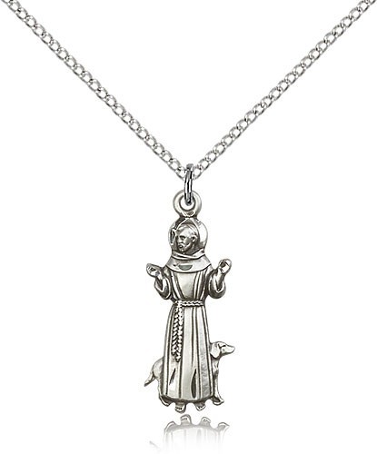 St. Francis Medal, Sterling Silver - 18" Lite Rhodium Plate Chain + Clasp
