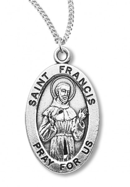 Boy's St. Francis Assisi Necklace Oval Sterling Silver with Chain - 20" 2.2mm Stainless Steel Chain with Clasp