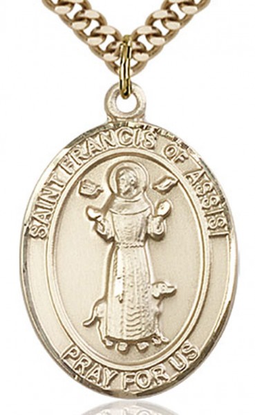St. Francis of Assisi Medal, Gold Filled, Large - 24" 2.4mm Gold Plated Chain + Clasp