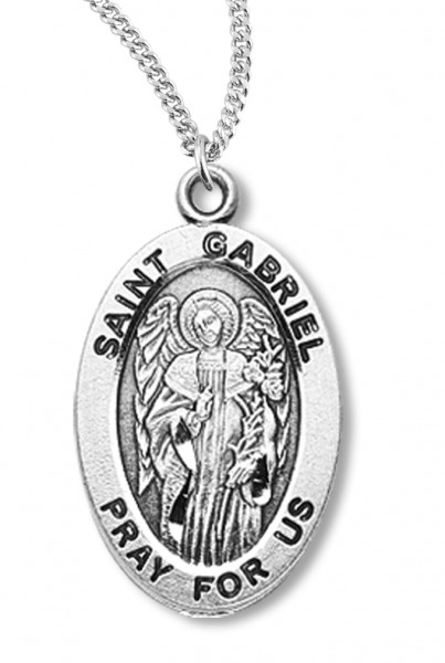 Boy's St. Gabriel Necklace Oval Sterling Silver with Chain - 20" 2.2mm Stainless Steel Chain with Clasp