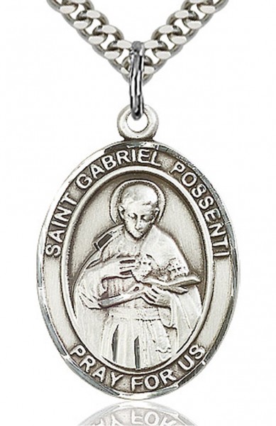 St. Gabriel Possenti Medal, Sterling Silver, Large - 24" Sterling Silver Chain + Clasp