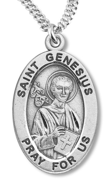 St. Genesius Medal Sterling Silver - 24" Sterling Silver Chain + Clasp