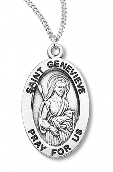 Women's St. Genevieve Necklace Oval Sterling Silver with Chain Options - 20" 1.8mm Sterling Silver Chain + Clasp
