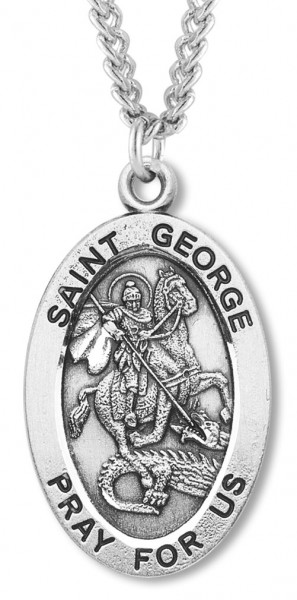 Men's St. George Necklace Oval Sterling Silver with Chain Options - 20" 2.2mm Stainless Steel Chain with Clasp