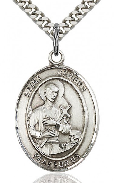 St. Gerard Majella Medal, Sterling Silver, Large - 24" 2.4mm Rhodium Plate Endless Chain