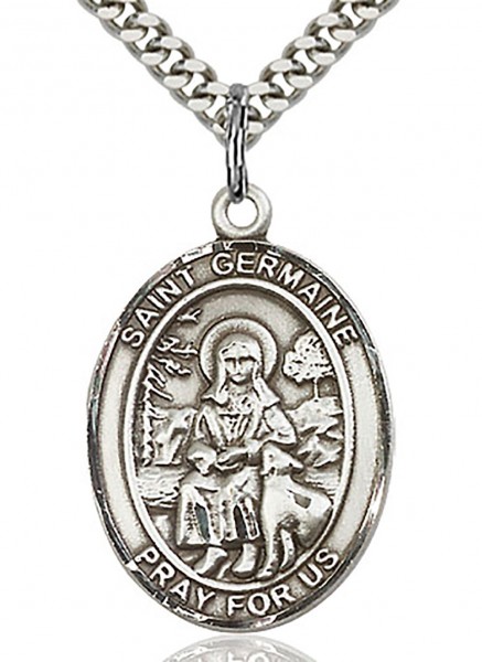 St. Germaine Cousin Medal, Sterling Silver, Large - 24" 2.4mm Rhodium Plate Endless Chain
