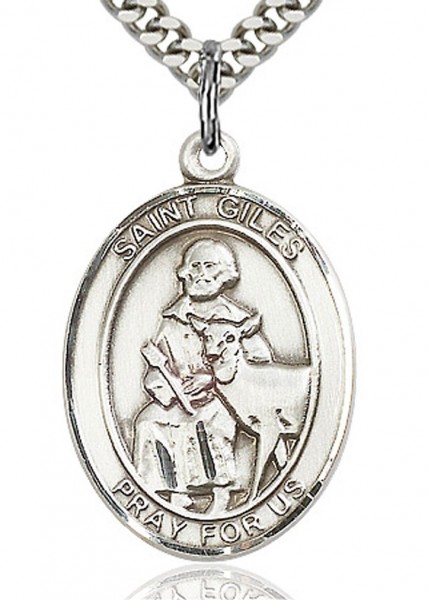 St. Giles Medal, Sterling Silver, Large - 24" Sterling Silver Chain + Clasp
