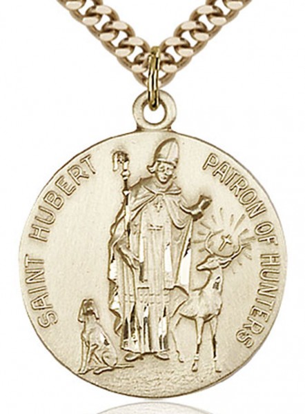 St. Hubert of Liege Medal, Gold Filled - 24" 2.4mm Gold Plated Endless Chain