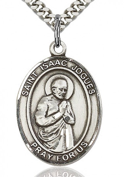 St. Isaac Jogues Medal, Sterling Silver, Large - 24" Sterling Silver Chain + Clasp