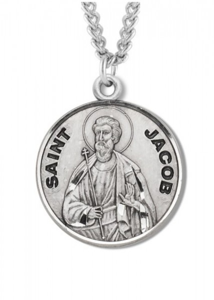 Boy's St. Jacob Necklace Round Sterling Silver with Chain - 20" 2.2mm Stainless Steel Chain with Clasp