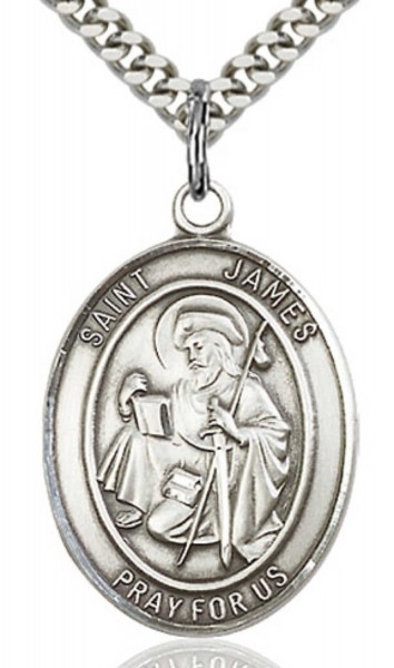 St. James the Greater Medal, Sterling Silver, Large - 24" 2.2mm Sterling Silver Chain + Clasp