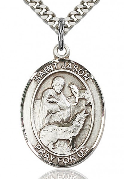 St. Jason Medal, Sterling Silver, Large - 24" 2.4mm Rhodium Plate Endless Chain