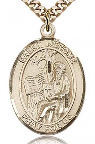St. Jerome Medal, Gold Filled, Large - 24" 2.4mm Gold Plated Chain + Clasp