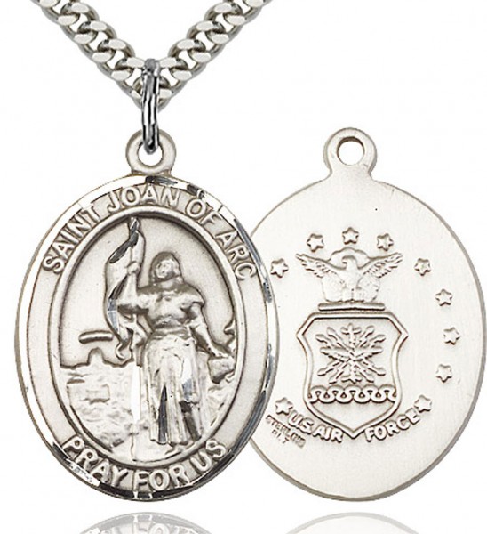St. Joan of Arc Air Force Medal, Sterling Silver, Large - 24" 2.2mm Sterling Silver Chain + Clasp