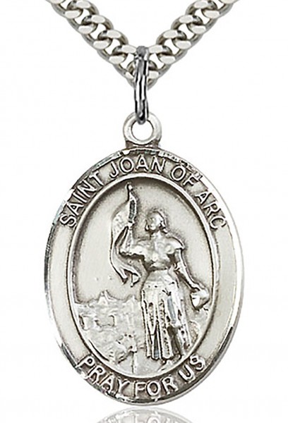 St. Joan of Arc Medal, Sterling Silver, Large - 24" 2.4mm Rhodium Plate Endless Chain