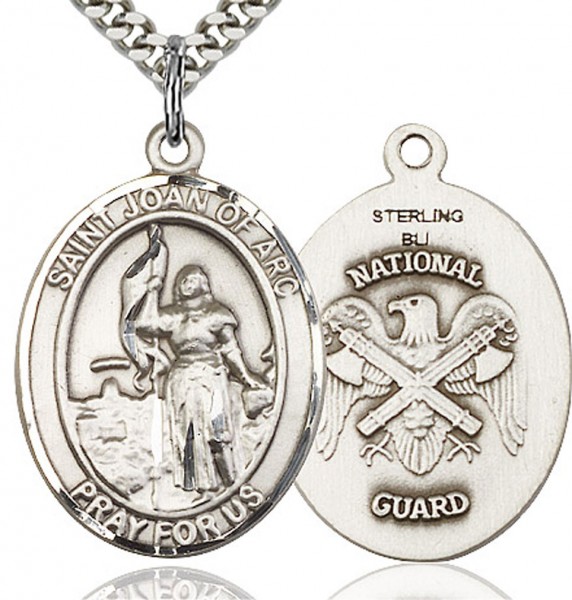 St. Joan of Arc National Guard Medal, Sterling Silver, Large - 24" 2.4mm Rhodium Plate Endless Chain