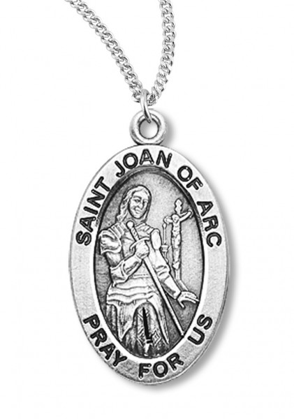 Women's St. Joan of Arc Necklace Oval Sterling Silver with Chain Options - 18" 1.8mm Sterling Silver Chain + Clasp