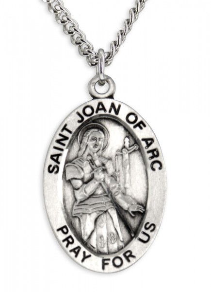Men's St. Joan of Arc Necklace Oval Sterling Silver with Chain Options - 24" 3mm Stainless Steel Chain + Clasp