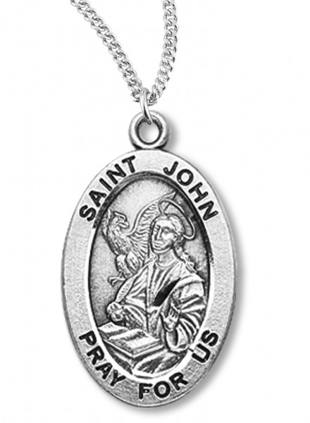 Boy's St. John Necklace Oval Sterling Silver with Chain - 20" 2.2mm Stainless Steel Chain with Clasp