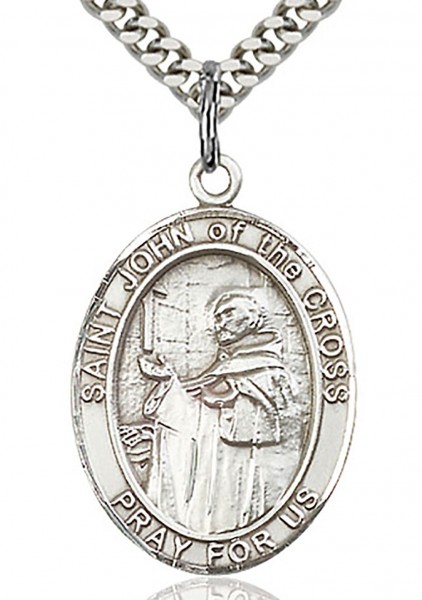 St. John of the Cross Medal, Sterling Silver, Large - 24" Sterling Silver Chain + Clasp