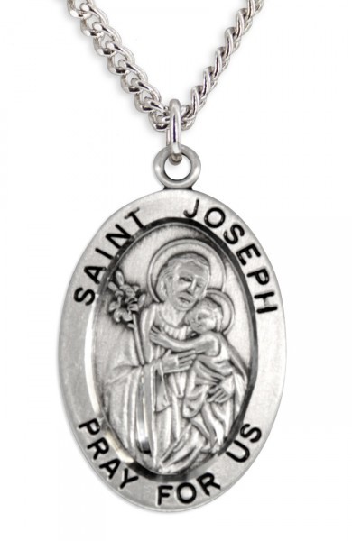 Boy's St. Joseph Necklace Oval Sterling Silver with Chain - 20" 2.2mm Stainless Steel Chain with Clasp