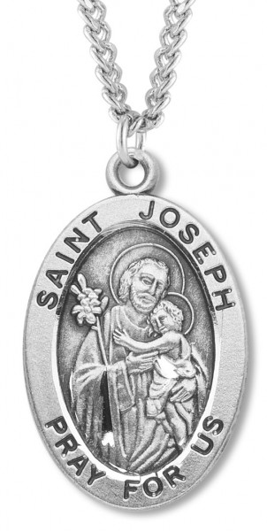 Men's St. Joseph Necklace Oval Sterling Silver with Chain Options - 24" Sterling Silver Chain + Clasp