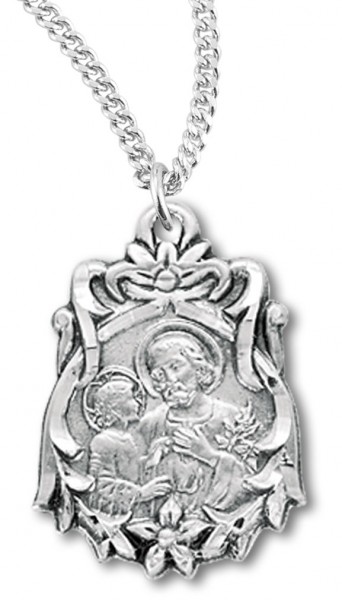Women's St. Joseph Necklace, Sterling Silver with Chain Options - 20" 1.8mm Sterling Silver Chain + Clasp