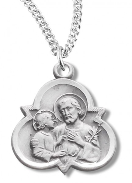 Women's St. Joseph Trinity Necklace, Sterling Silver with Chain Options - 18" 2.2mm Stainless Steel Chain + Clasp