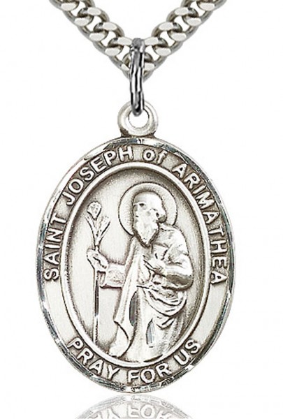 St. Joseph of Arimathea Medal, Sterling Silver, Large - 24" 2.4mm Rhodium Plate Endless Chain