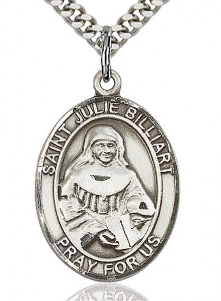 St. Julie Billiart Medal, Sterling Silver, Large - 24" Sterling Silver Chain + Clasp