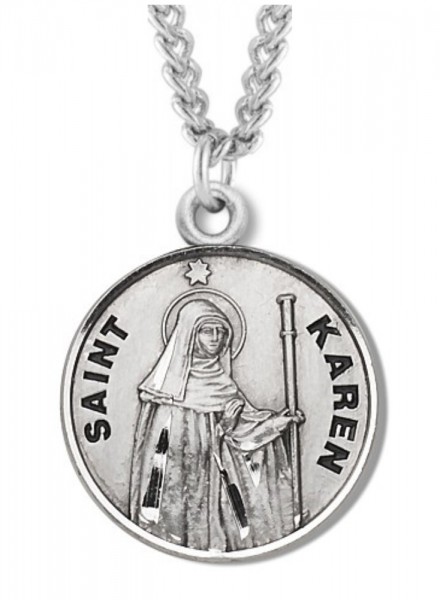 Women's St. Karen Necklace Round Sterling Silver with Chain Options - 18" 1.8mm Sterling Silver Chain + Clasp
