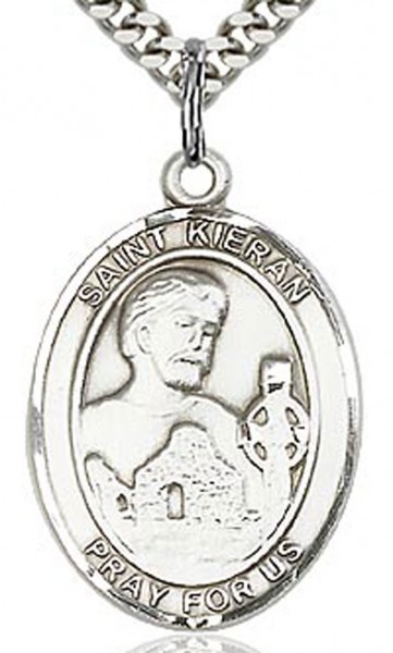 St. Kieran Medal, Sterling Silver, Large - 24" Sterling Silver Chain + Clasp