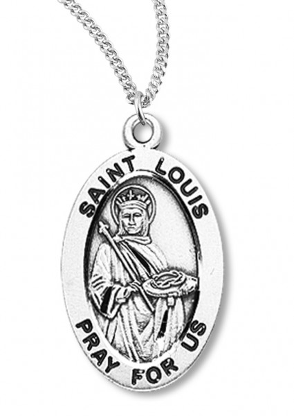 Boy's St. Louis Necklace Oval Sterling Silver with Chain - 20" 2.2mm Stainless Steel Chain with Clasp