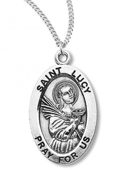 Women's St. Lucy Necklace Oval Sterling Silver with Chain Options - 20" 2.2mm Stainless Steel Chain with Clasp