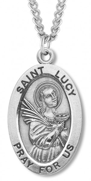Men's St. Lucy Necklace Oval Sterling Silver with Chain Options - 20" 2.2mm Stainless Steel Chain with Clasp