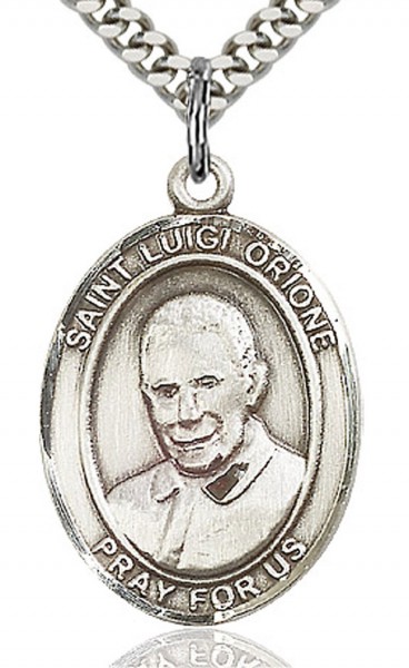 St. Luigi Orione Medal, Sterling Silver, Large - 24" Sterling Silver Chain + Clasp
