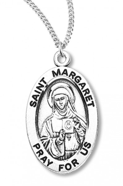 Women's St. Margaret Necklace Oval Sterling Silver with Chain Options - 18" 1.8mm Sterling Silver Chain + Clasp
