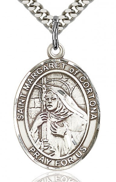 St. Margaret of Cortona Medal, Sterling Silver, Large - 24" Sterling Silver Chain + Clasp