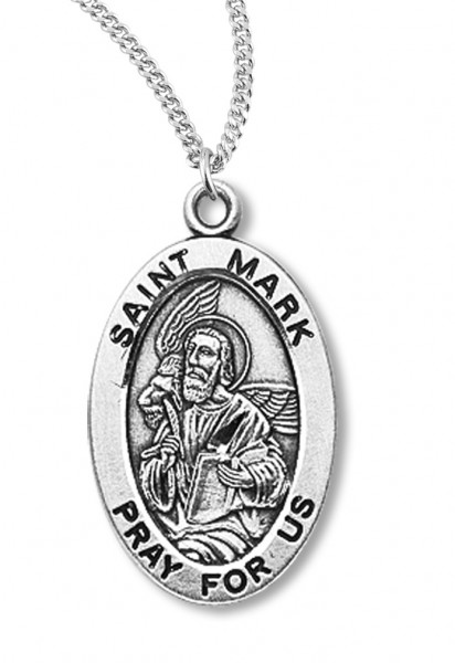 Boy's St. Mark Necklace Oval Sterling Silver with Chain - 20" 2.2mm Stainless Steel Chain with Clasp