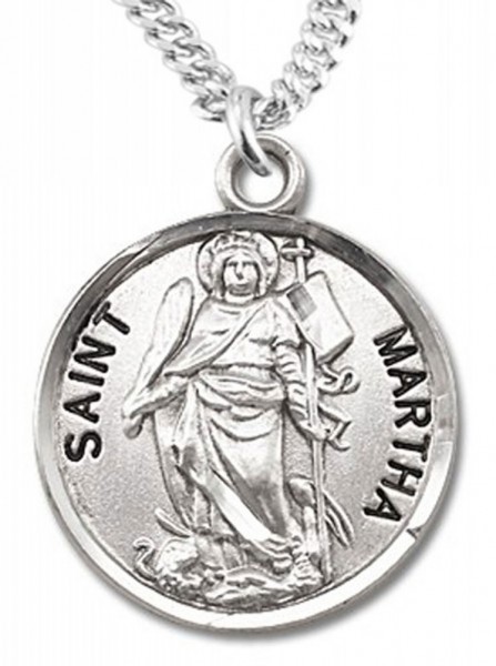 Women's St. Martha Necklace Round Sterling Silver with Chain Options - 20" 2.2mm Stainless Steel Chain with Clasp