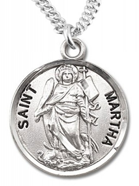 Women's St. Martha Necklace Round Sterling Silver with Chain Options - 18" 2.2mm Stainless Steel Chain + Clasp