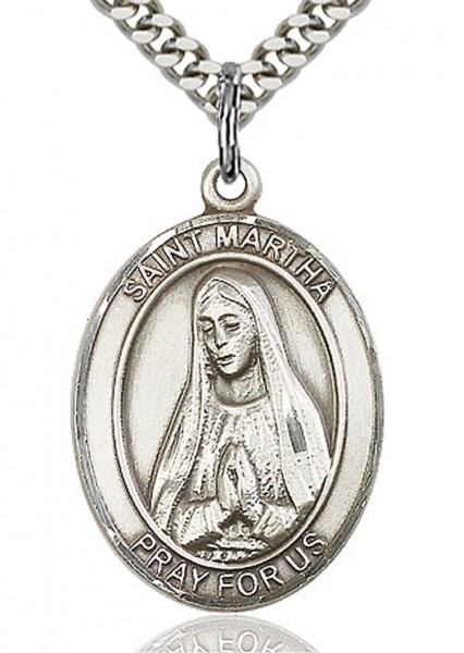 St. Martha Medal, Sterling Silver, Large - 24" 2.4mm Rhodium Plate Endless Chain